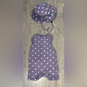 Purple Baby Romper with Daisy Print and matching Bucket Hat